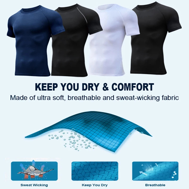 Spider Print Compression Shirts for Men Summer Short Sleeve Rash Guard Gym Workout Tshirt Athletic Quick Dry Undershirts Tops