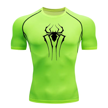 Spider Print Compression Shirts for Men Summer Short Sleeve Rash Guard Gym Workout Tshirt Athletic Quick Dry Undershirts Tops